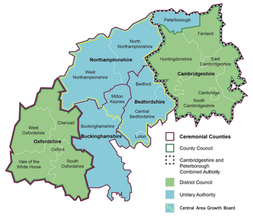 Map of Oxford - Cambridge Arc
